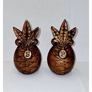 Treasure Craft Pottery USA Vintage Pineapple Salt & Pepper Shakers Set Brown 4"‎